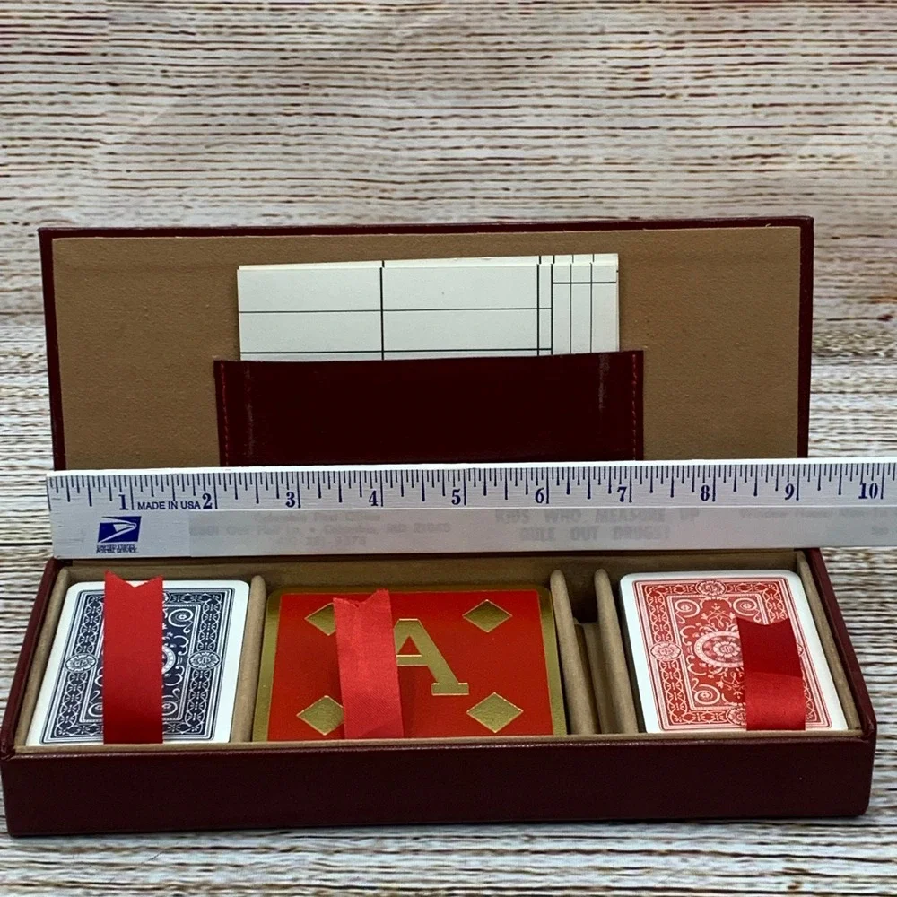 Vintage Playing Card Set Coasters in Faux Leather Red Box Home‎ Bar Decor Gift